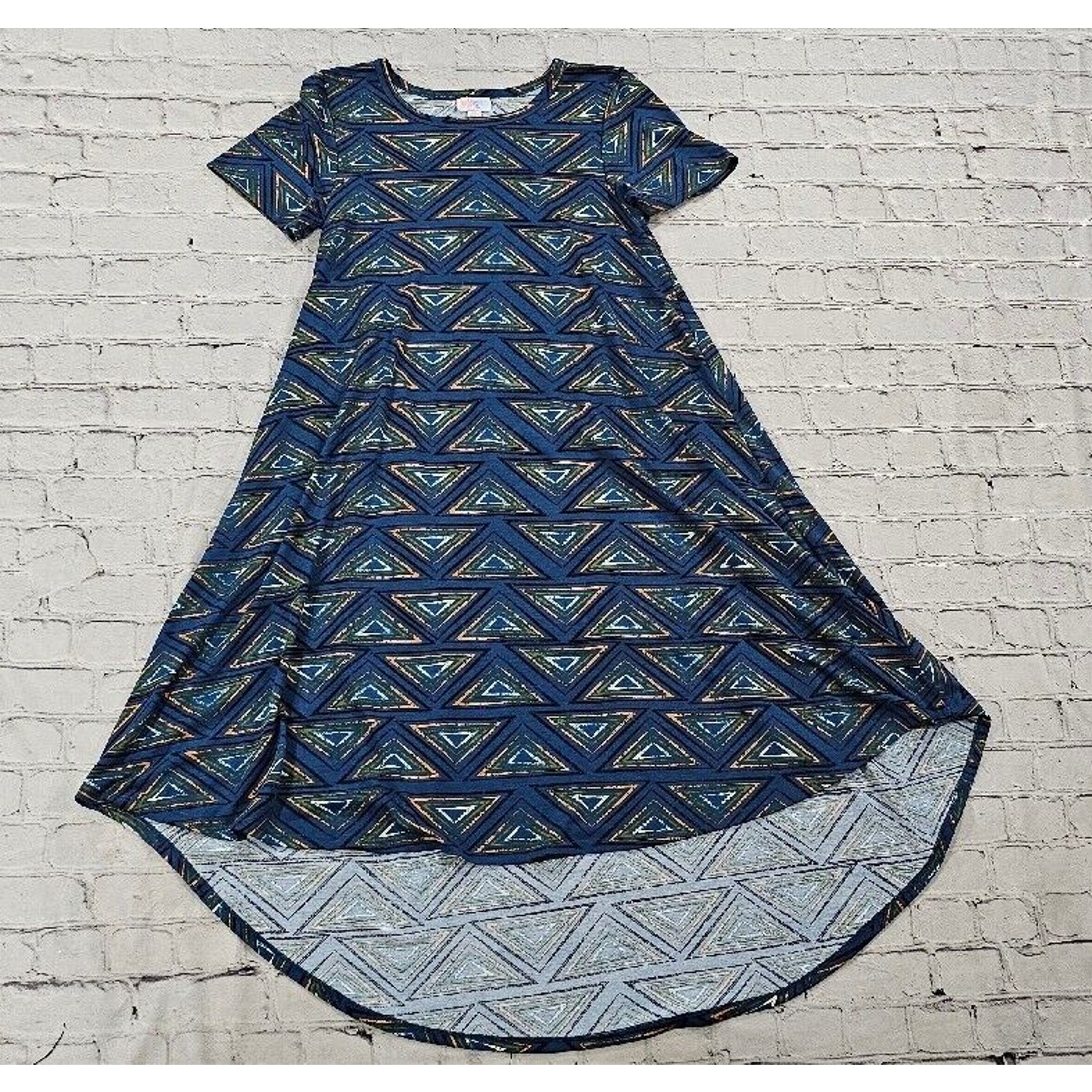 Lularoe Carly Dress Shirt Knit Geometric Asymmetric Short Sleeve Womens Size Xs